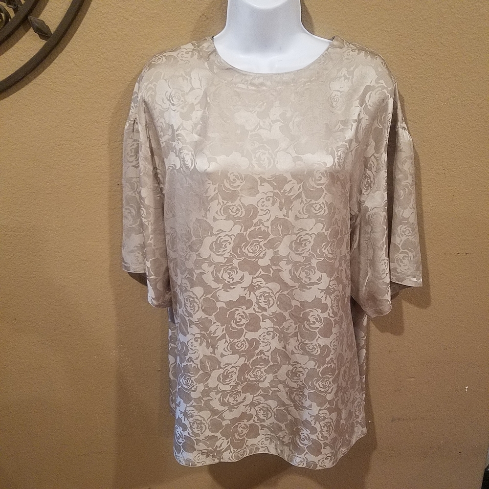 Vintage 100% silk gold floral 2x top